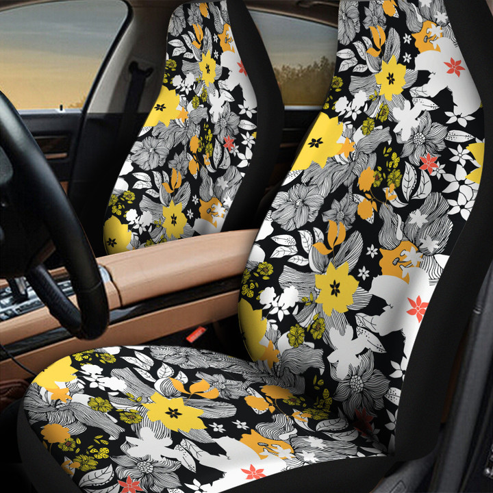 White And Yellow Hawaiian Hibiscus Flower Hand Drawing All Over Print Car Seat Cover