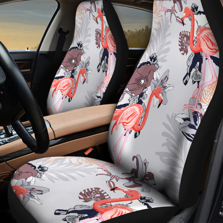 Pretty Lilies Flower And Clever Flamingo Animal All Over Print Car Seat Cover