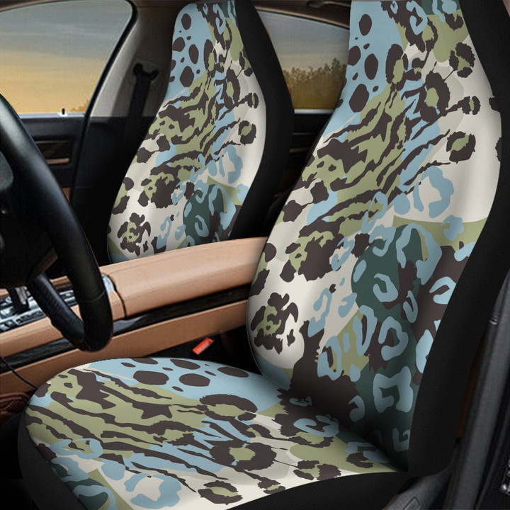 Green Combination Of Zebra And Leopard Skin Texture Purple All Over Print Car Seat Cover