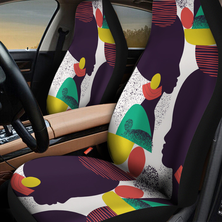 Yellow Green Tone Black African Woman Vintage Style White Dot Pattern All Over Print Car Seat Cover