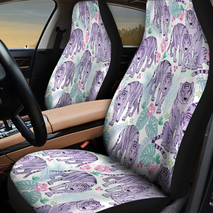 Tiger Couple In Damask Rose Garden All Over Print Car Seat Cover