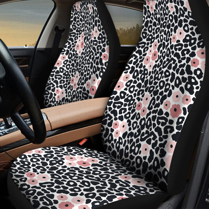 Tone Of Pink Tiny Flowers Over Leopard Skin Pattern All Over Print Car Seat Cover