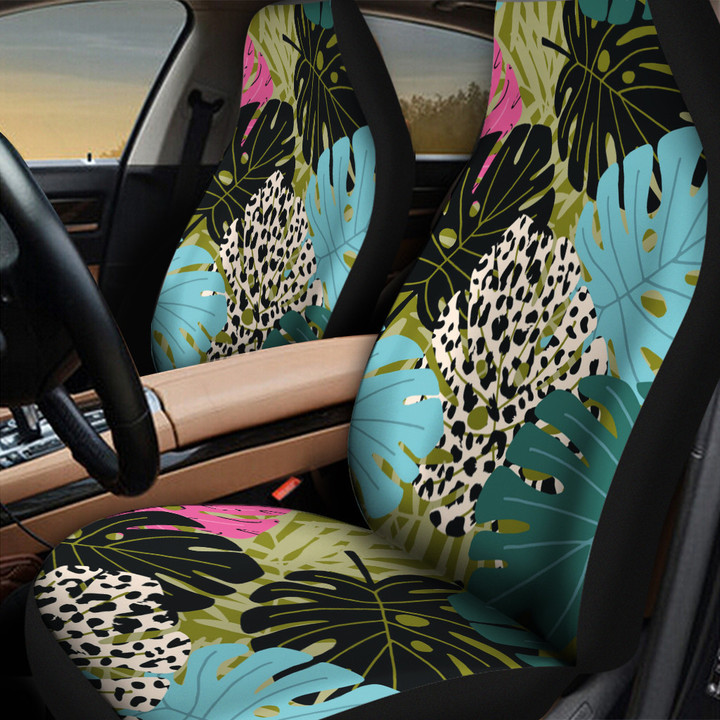 Multicolor Monstera Leaves Over Acera Leaf All Over Print Car Seat Cover