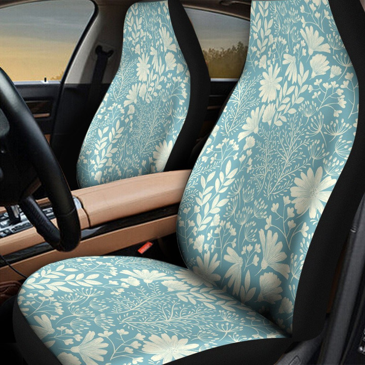 White Tropical Flowers Over Mint Theme All Over Print Car Seat Cover