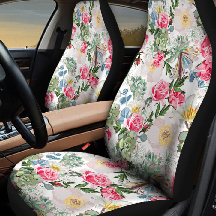 Red Rose And White Hibiscus Flower All Over Print Car Seat Cover