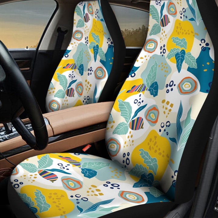 Collection Of Tropical Leaves Under The Sun Hand Drawing Style Car Seat Cover