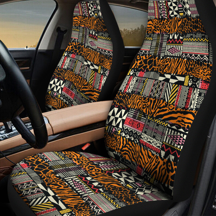 Tribal Pattern Mix Leopard Print Pattern Straight Lines All Over Print Car Seat Cover