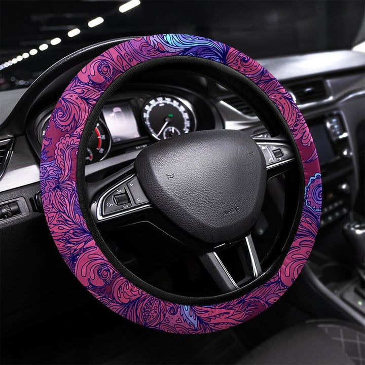 Beautiful Ornate Floral Paisley Printed Car Steering Wheel Cover