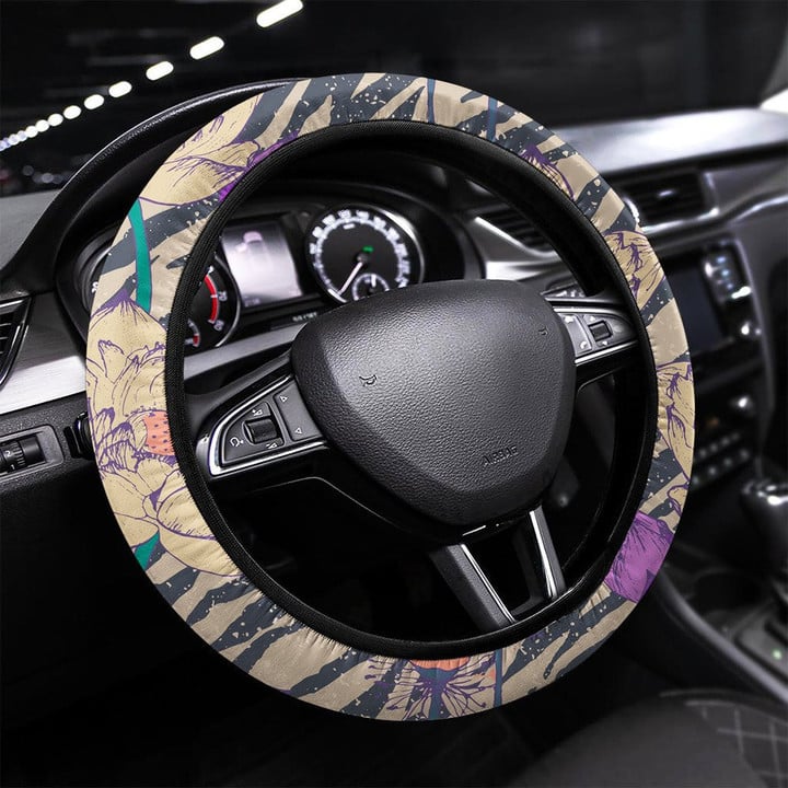 Tropical Leaves Grunge Wallpaper Printed Car Steering Wheel Cover