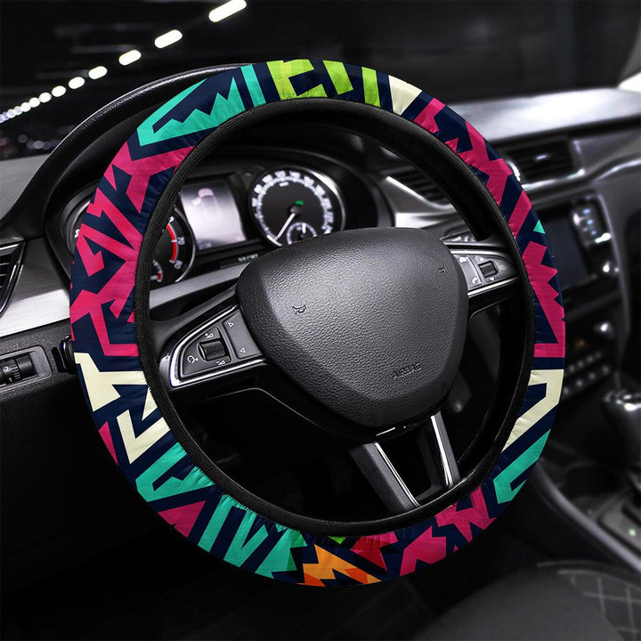 Light Triangle Seamless Pattern Printed Car Steering Wheel Cover