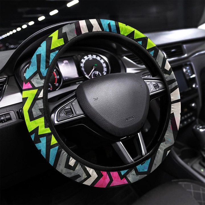 Psychedelic Distortion Line Seamless Texture Printed Car Steering Wheel Cover