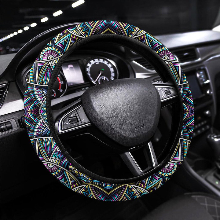 Abstract Ethnic Rug Ornamental Seamless Pattern Printed Car Steering Wheel Cover