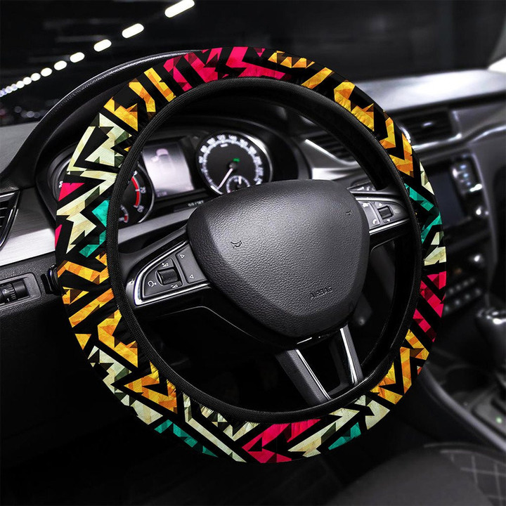 Bright Tribal Seamless Pattern Printed Car Steering Wheel Cover