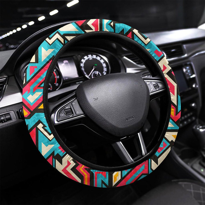 Retro Distortion Line Seamless Texture Printed Car Steering Wheel Cover