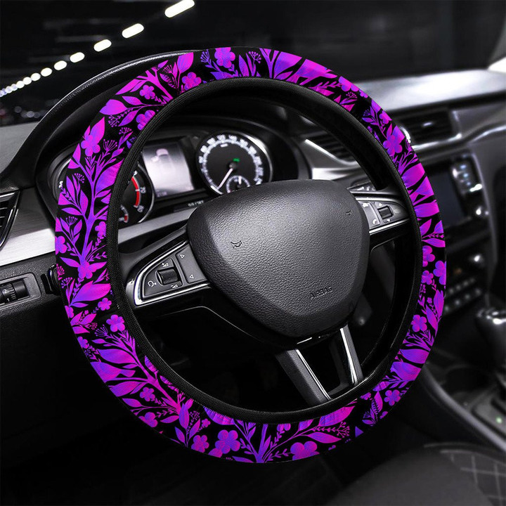 Silhouette Birds And Branches Leaves Flowers Printed Car Steering Wheel Cover
