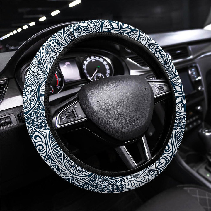 Polynesian Style Tribal Tattoo Fabric Printed Car Steering Wheel Cover