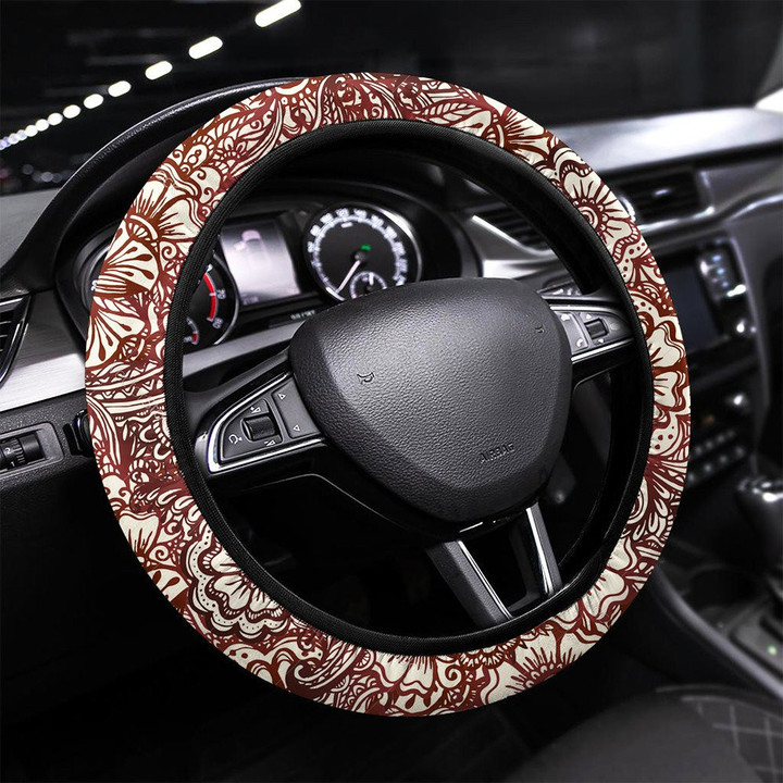 Seamless Pattern In Indian Henna Mehndi Style Printed Car Steering Wheel Cover