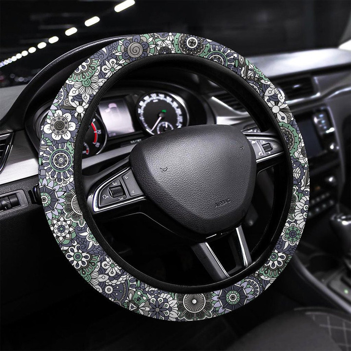 Floral Seamless Decorative Ornamental Wallpaper Printed Car Steering Wheel Cover