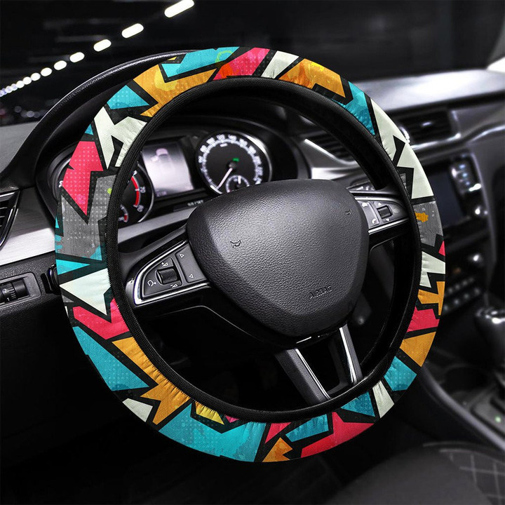 Colored Stars Geometric Seamless Pattern Printed Car Steering Wheel Cover