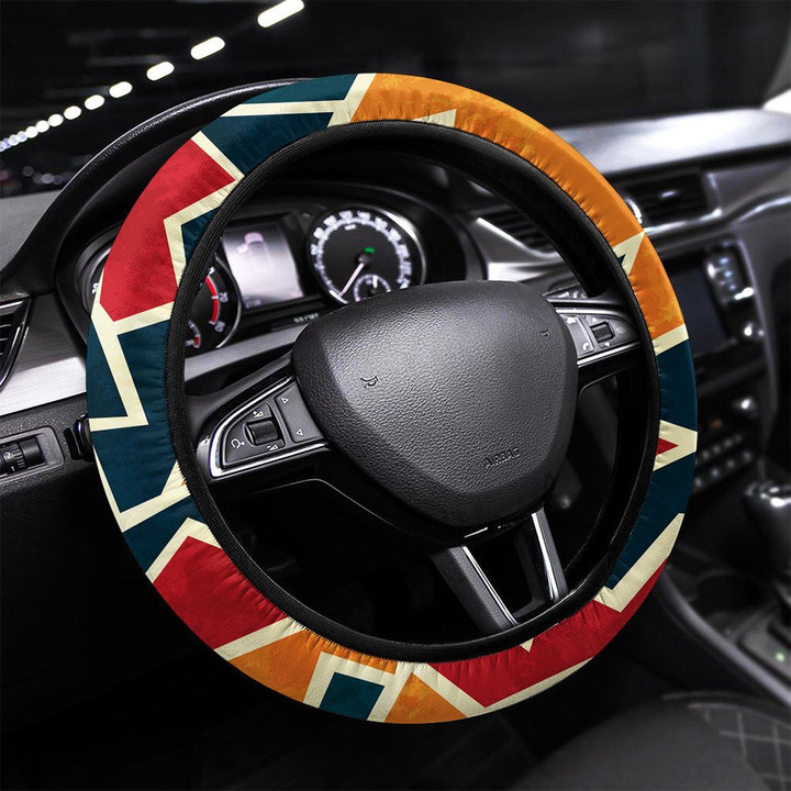 African Seamless Pattern With Grunge Effect Printed Car Steering Wheel Cover