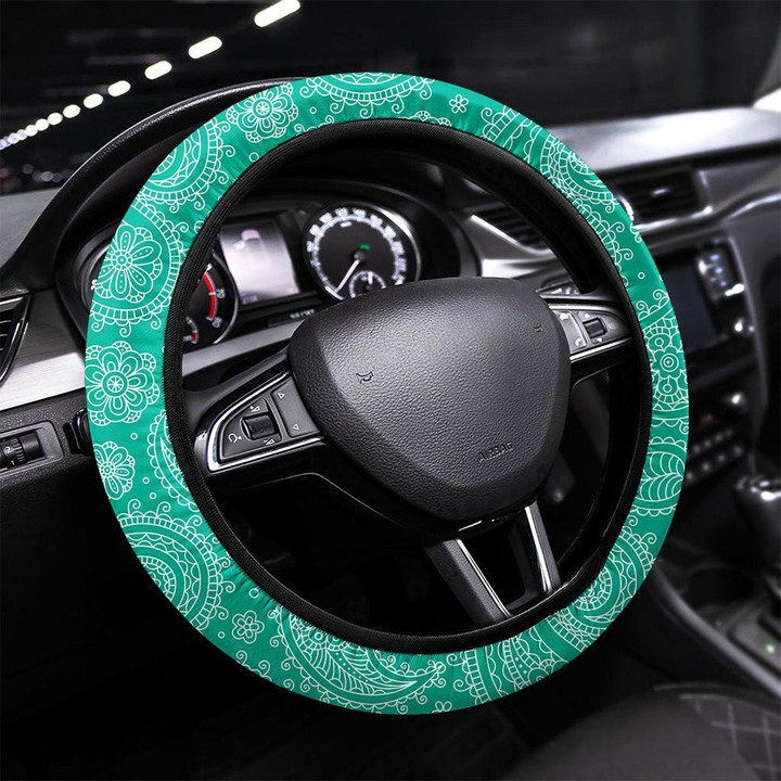 Sampless Pattern Green Printed Car Steering Wheel Cover