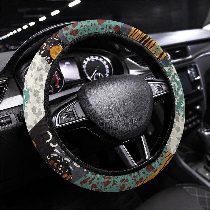 Tropical Monstera Leaves Camouflage Background Printed Car Steering Wheel Cover