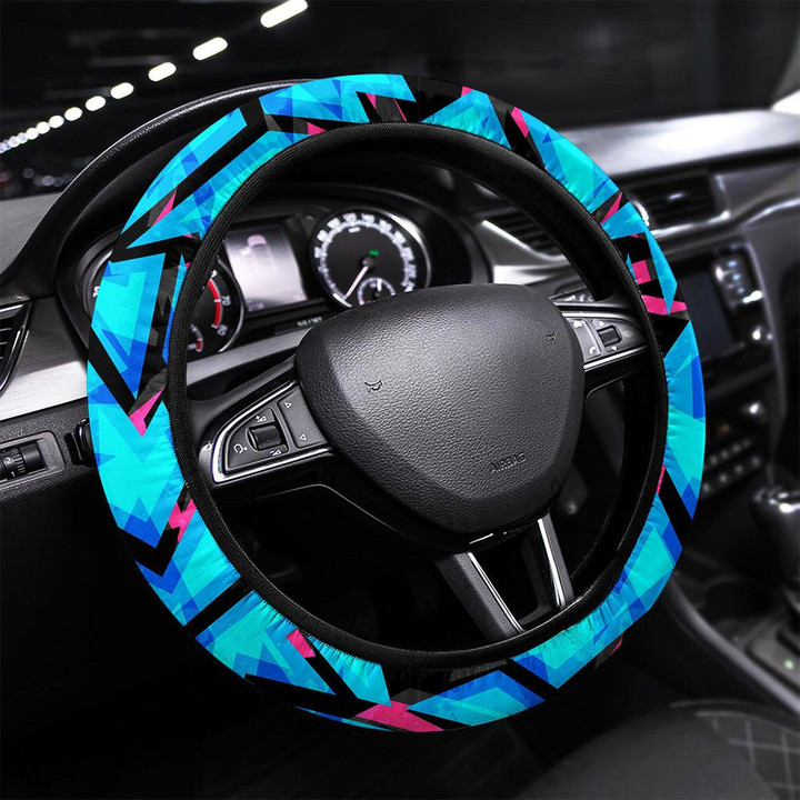 Rainbow Light Space Geometric Pattern With Grunge Printed Car Steering Wheel Cover
