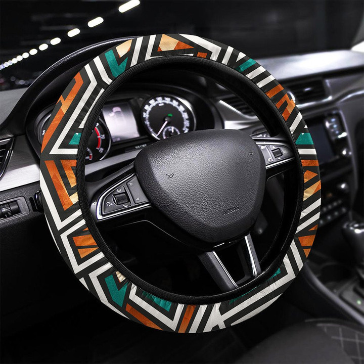 African Geometric Seamless Pattern Printed Car Steering Wheel Cover