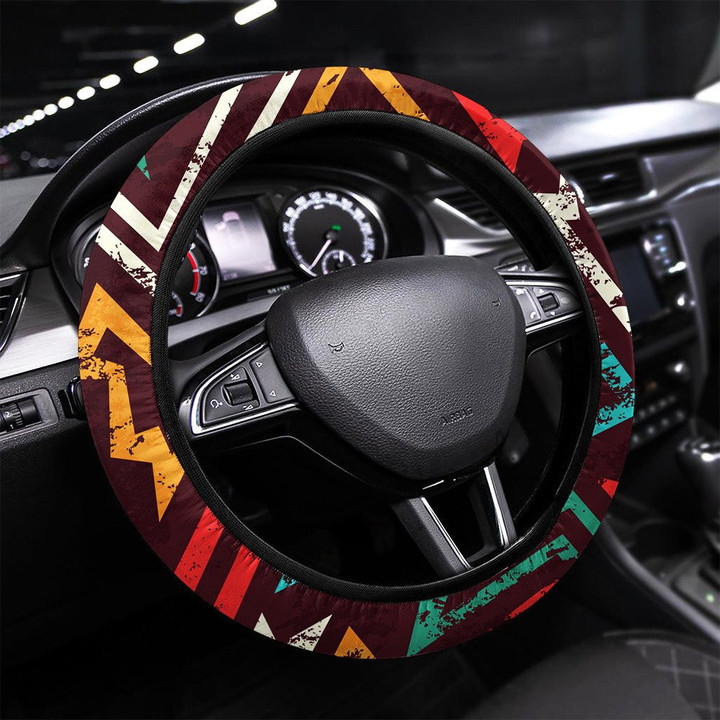 Tribal Red Color Geometric Seamless Pattern Printed Car Steering Wheel Cover