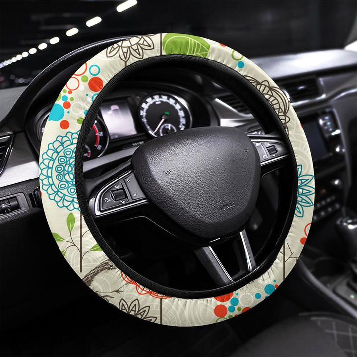Red Roses Seamless Pattern Retro Style Printed Car Steering Wheel Cover