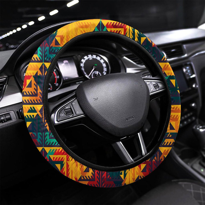 Ancient Grunge Seamless Pattern Printed Car Steering Wheel Cover