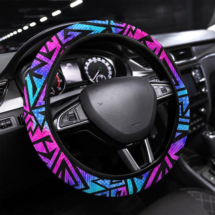 Colored Curved Line Seamless Texture Printed Car Steering Wheel Cover