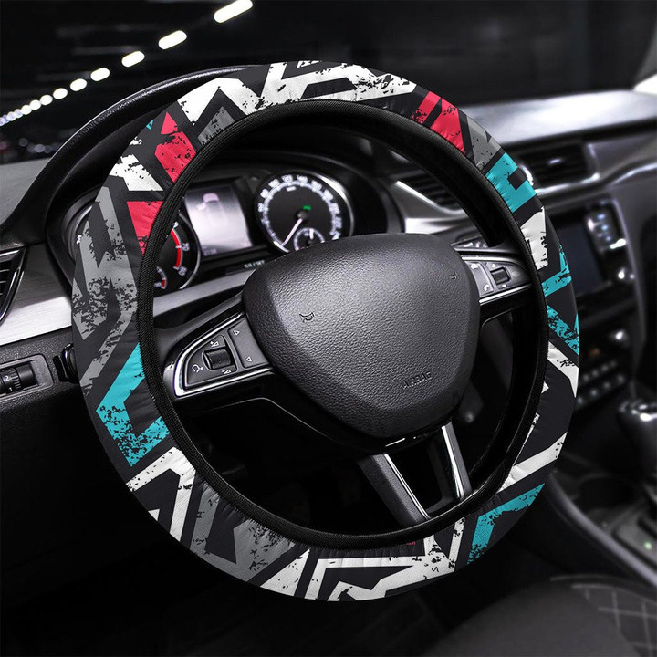 Tribal Grunge Geometric Pattern Printed Car Steering Wheel Cover