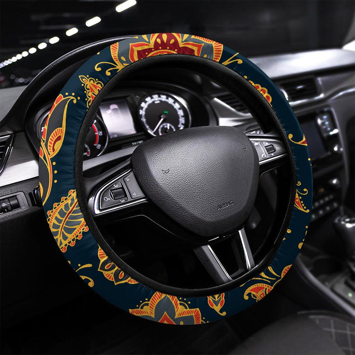 Abstract Palm Leaves Filled With Animal Print Printed Car Steering Wheel Cover