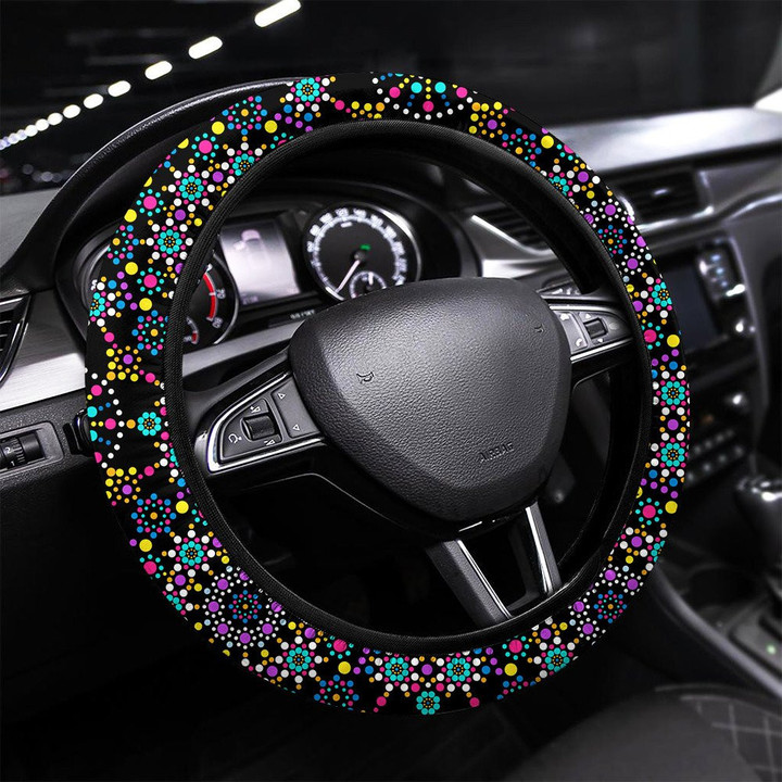 Dots Mandala Pattern Printed Car Steering Wheel Cover
