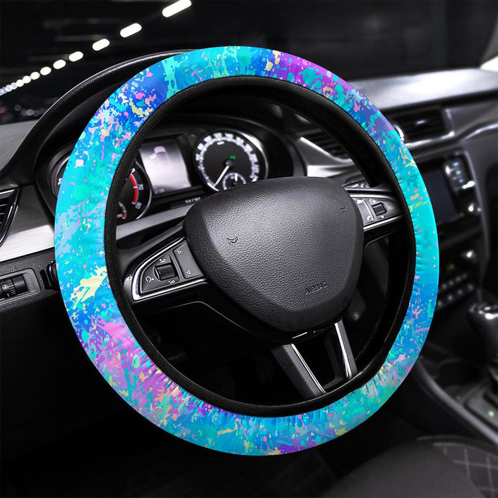 Seamless Pattern From Color Splashes And Smudges Printed Car Steering Wheel Cover