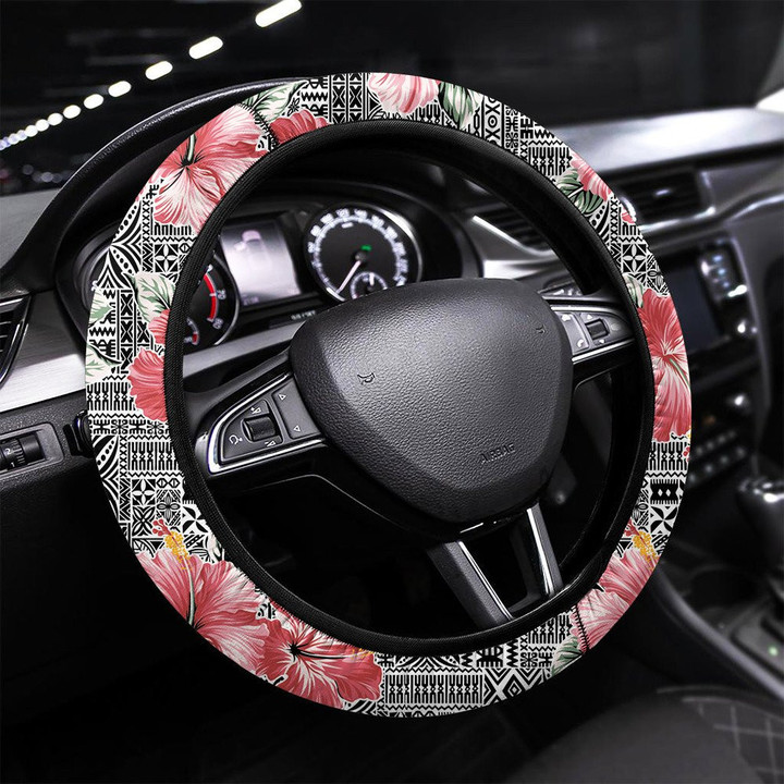 Seamless Pattern With Mehndi Elements Floral Printed Car Steering Wheel Cover