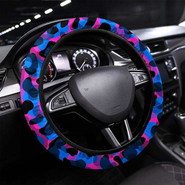 Blue Leopard Skin Seamless Pattern Creative Printed Car Steering Wheel Cover