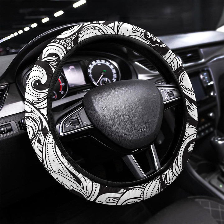 Tropical Palm Leaves Patchwork Wallpaper Printed Car Steering Wheel Cover