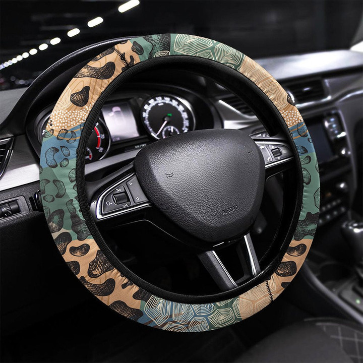 Seamless Pattern With Cute Cats And Flowers Printed Car Steering Wheel Cover