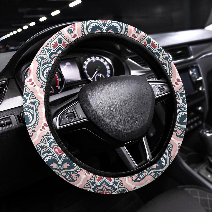 Ethnic Hand Drawn Seamless Pattern Printed Car Steering Wheel Cover
