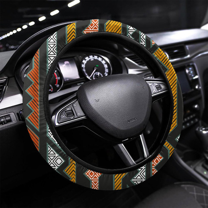Tribal Geometric Pattern Printed Car Steering Wheel Cover