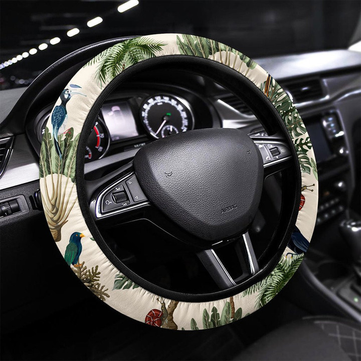 Grunge Hibiscus Flowers With Glen Plaid Background Printed Car Steering Wheel Cover
