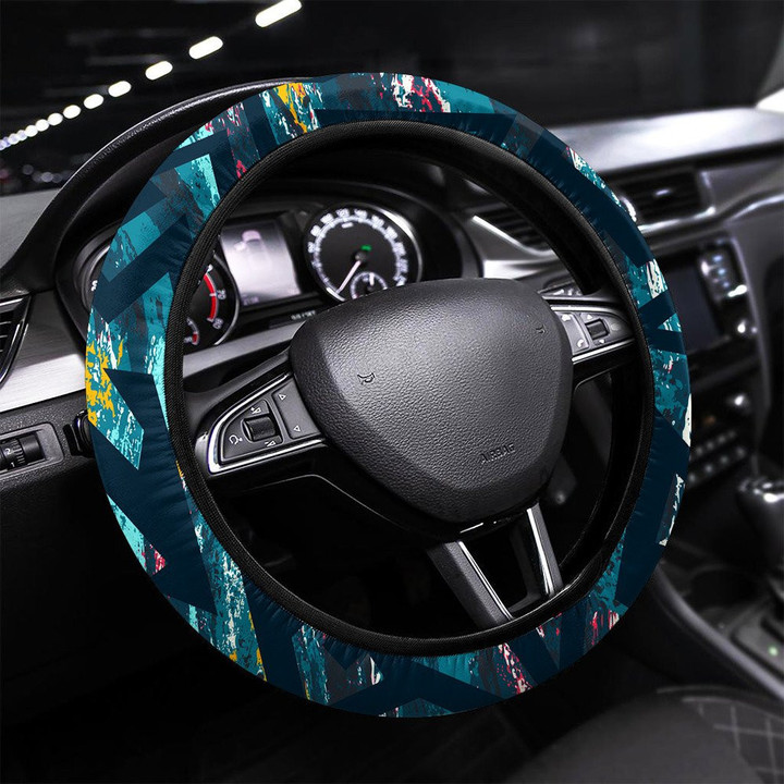 Colored Graffiti Seamless Pattern With Grunge Printed Car Steering Wheel Cover