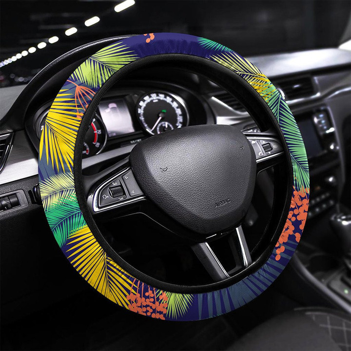 Seamless Pattern Tropical Birds Palm Leaves Printed Car Steering Wheel Cover