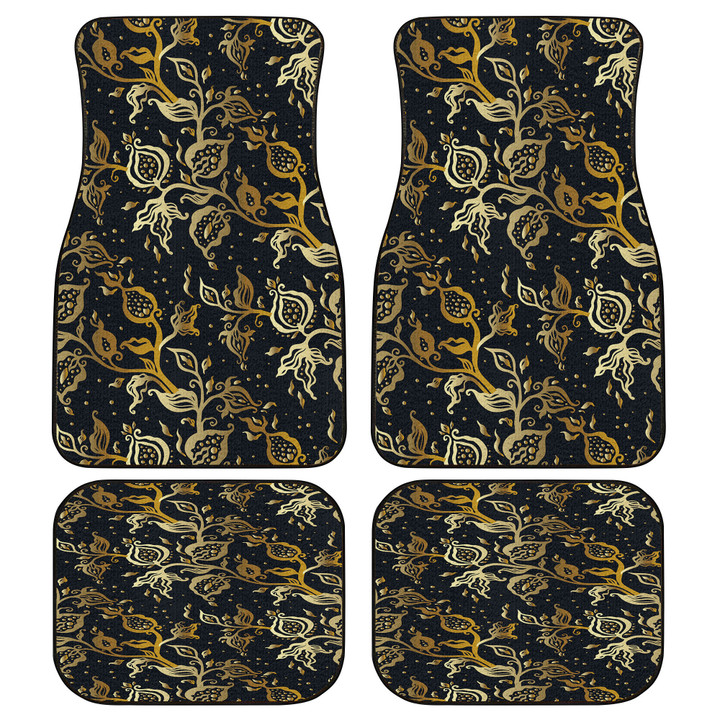 Gold Line Tropical Flower And Buds Black Theme All Over Print Car Floor Mats