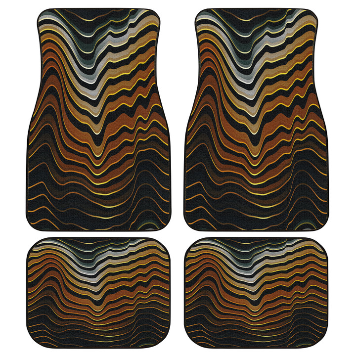 Brown Tone Brushy Mountain Waves Vegan Pattern All Over Print Car Floor Mats