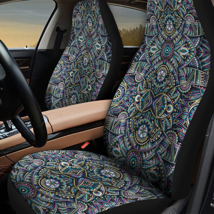 Blue Mirror Aztec Pattern Vintage Tribal Texture All Over Print Car Seat Cover