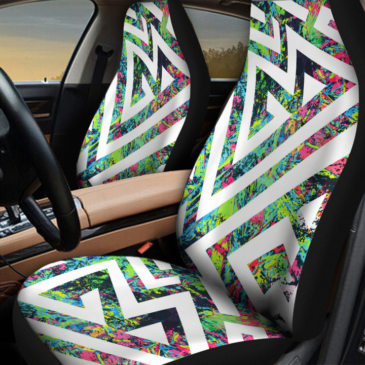 Multicolor Grunge Graffiti Geometric Shapes White Theme All Over Print Car Seat Cover