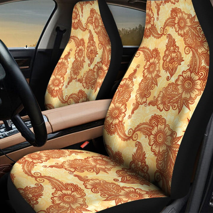 Orange Chinese Hibiscus Flower Henna Style Yellow Theme All Over Print Car Seat Cover